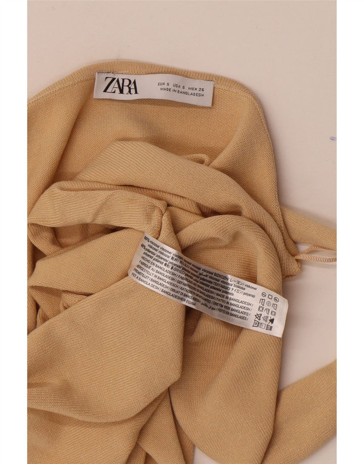 Zara Damen Crop Neckholder Top UK 8 Small Beige Viskose