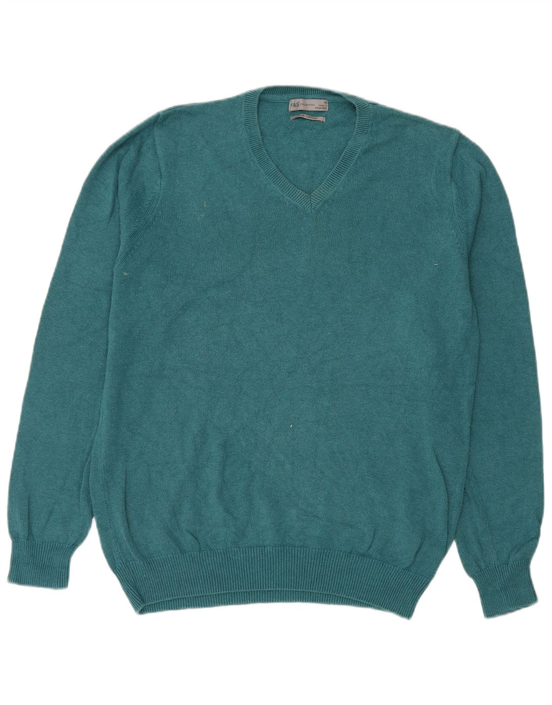 Marks & Spencer Herren-Pullover mit V-Ausschnitt aus mittelgrüner Baumwolle