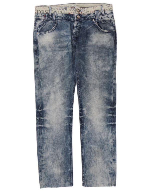 Desigual Herren Acid Wash Graphic Straight Jeans W32 L32 Blaue Baumwolle