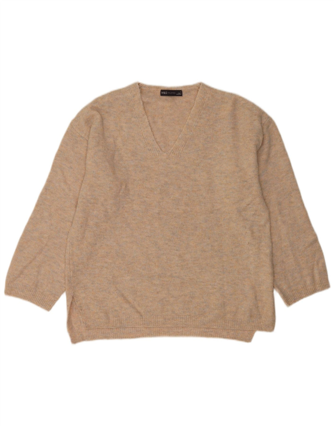Marks & Spencer Damen-Pullover mit V-Ausschnitt, UK 14, Mittelgrau meliert