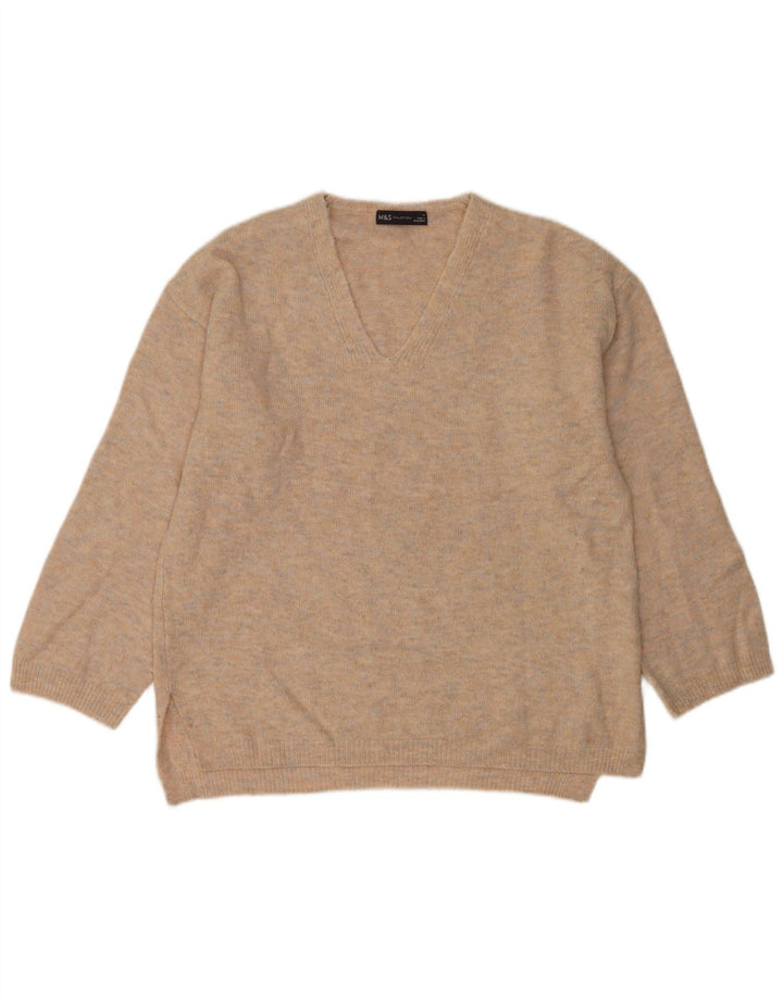 Marks & Spencer Damen-Pullover mit V-Ausschnitt, UK 14, Mittelgrau meliert
