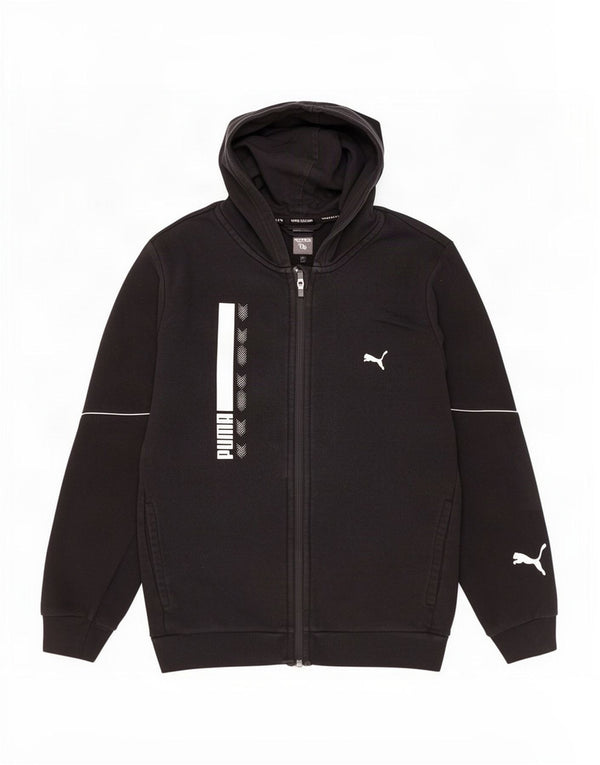 Puma Jungen Kapuzenpullover mit grafischem Reißverschluss, 13–14 Jahre, schwarze Baumwolle