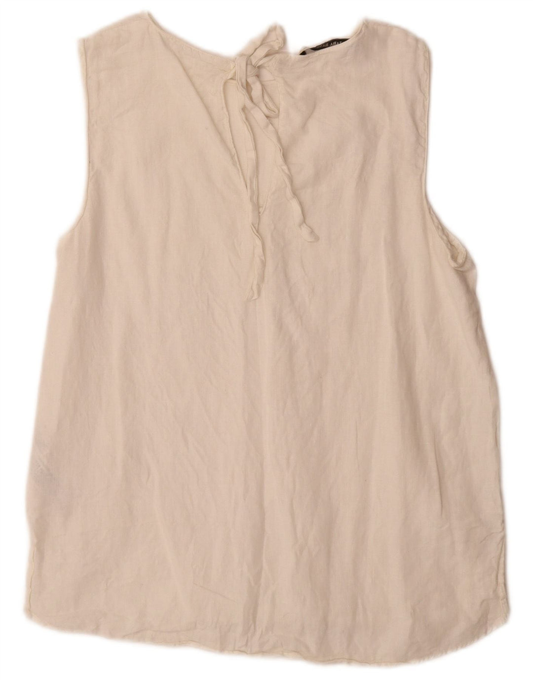 Ärmelloses Blusenoberteil für Damen von Zara, Gr. 44, groß, aus weißem Leinen
