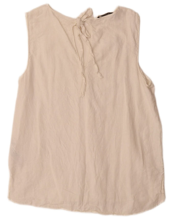 Ärmelloses Blusenoberteil für Damen von Zara, Gr. 44, groß, aus weißem Leinen