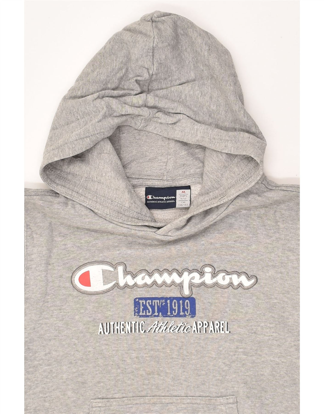 CHAMPION Boys Graphic Hoodie Jumper 9-10 Years Medium Grey Cotton | Vintage Champion | Thrift | Second-Hand Champion | Used Clothing | Messina Hembry 