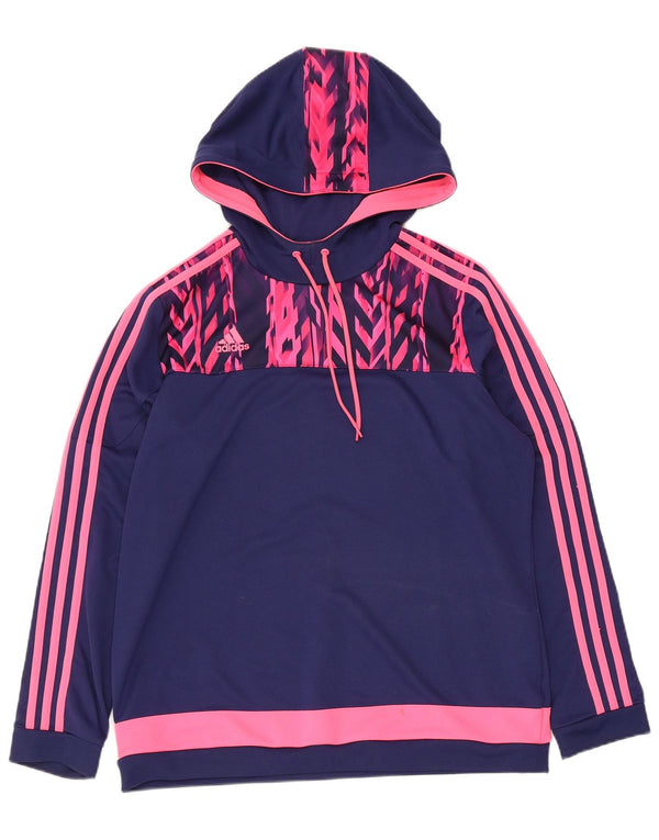 Adidas Damen Climalite Hoodie Pullover UK 20/22 XL Marineblau Farbblock