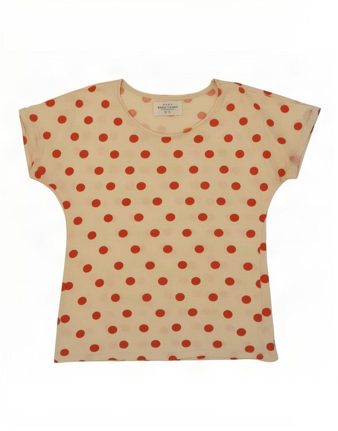Zara Damen T-Shirt Top UK 12 Medium Off White Polka Dot
