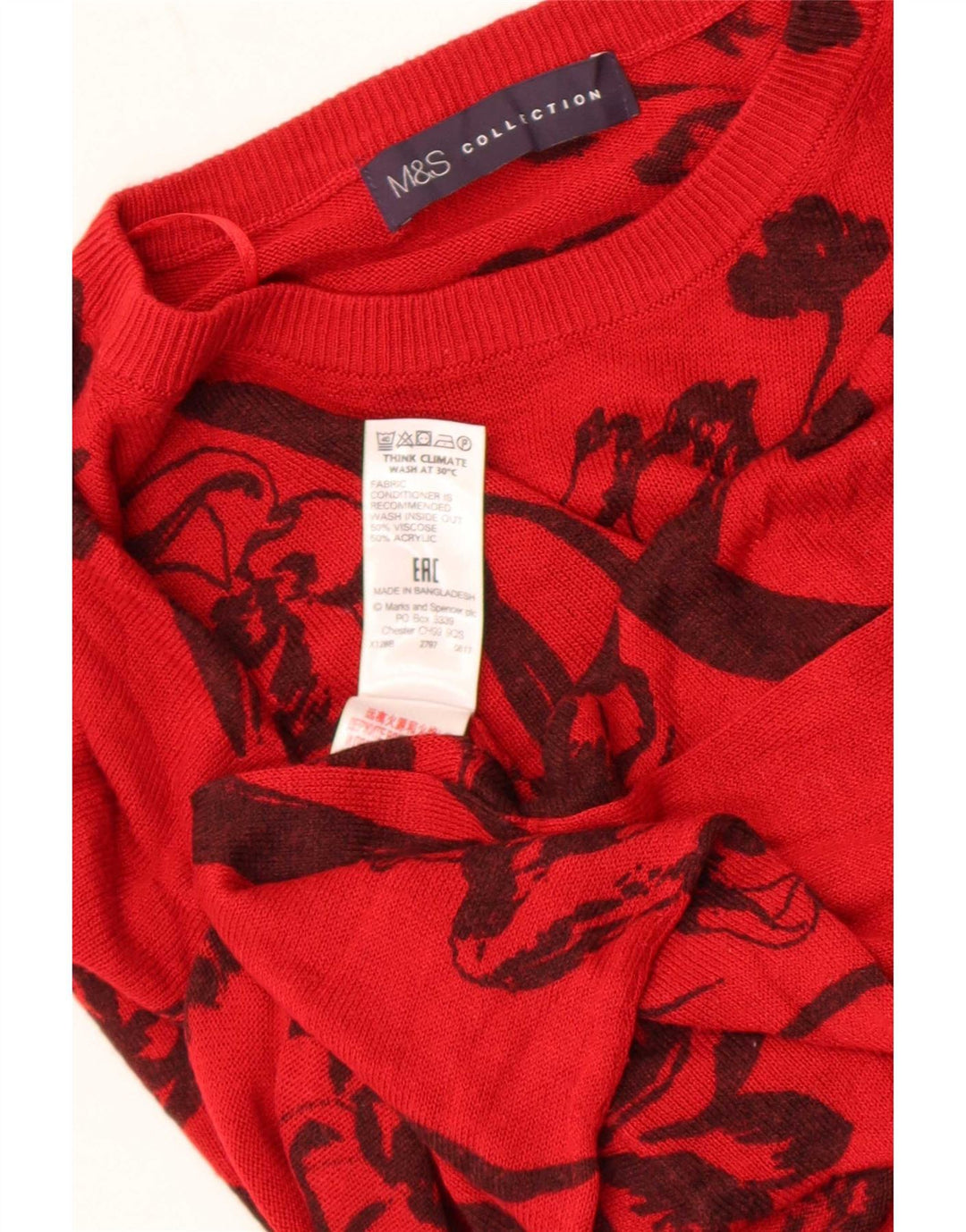 Marks & Spencer Damen-Pullover mit Rundhalsausschnitt, Gr. 14, Mittelrot mit Blumenmuster