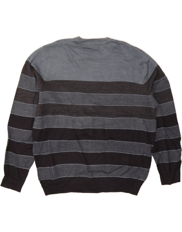 DOCKERS Mens Crew Neck Jumper Sweater XL Grey Striped Acrylic Vintage Dockers and Second-Hand Dockers from Messina Hembry 