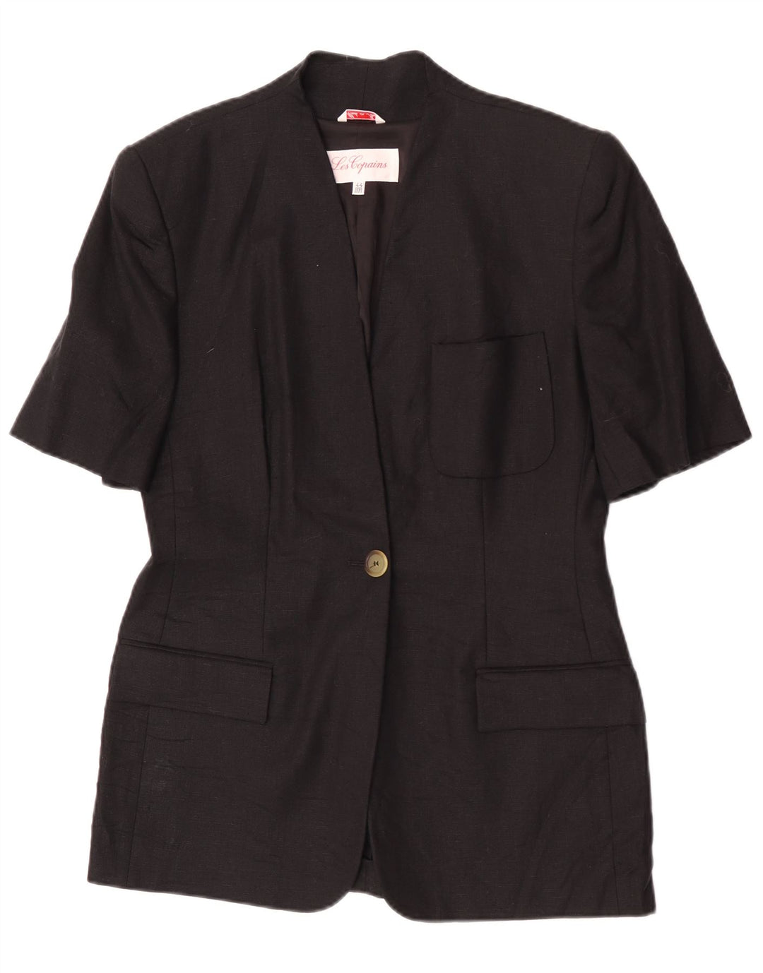 Les Copains Damen-Blazer, kurzärmelig, 1 Knopf, Größe IT 44, mittelschwarz