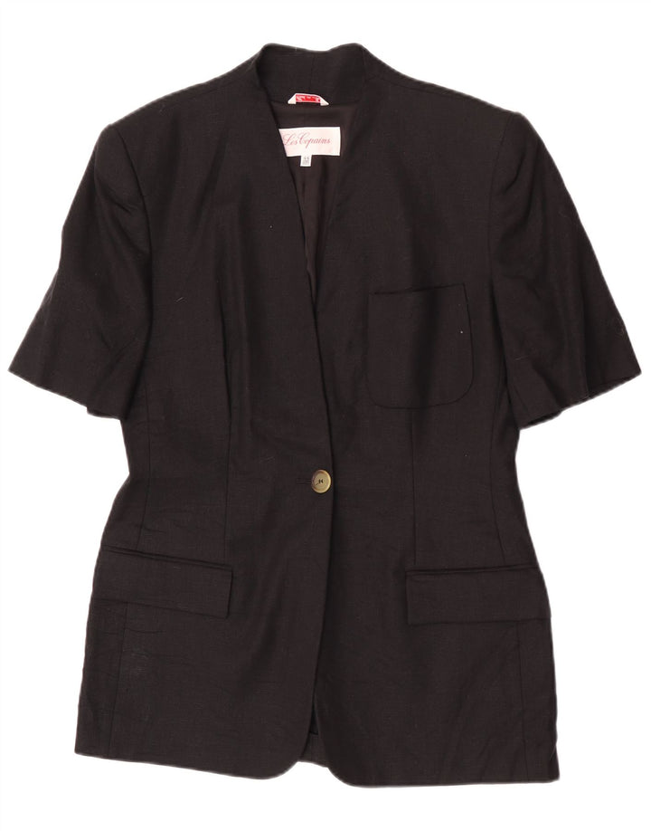 Les Copains Damen-Blazer, kurzärmelig, 1 Knopf, Größe IT 44, mittelschwarz