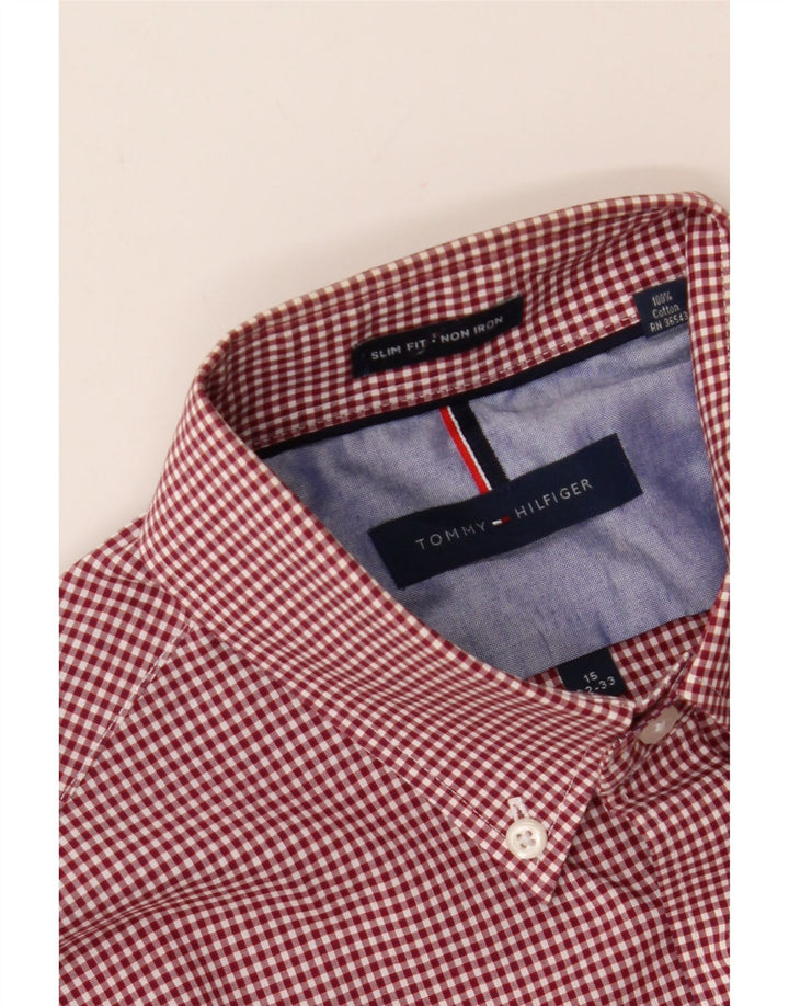 TOMMY HILFIGER Mens Slim Fit Shirt Size 15 Medium Red Gingham Cotton Vintage Tommy Hilfiger and Second-Hand Tommy Hilfiger from Messina Hembry 