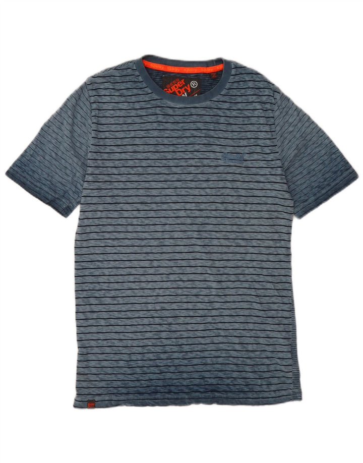 Superdry Herren T-Shirt-Oberteil aus mittelblauer, gestreifter Baumwolle