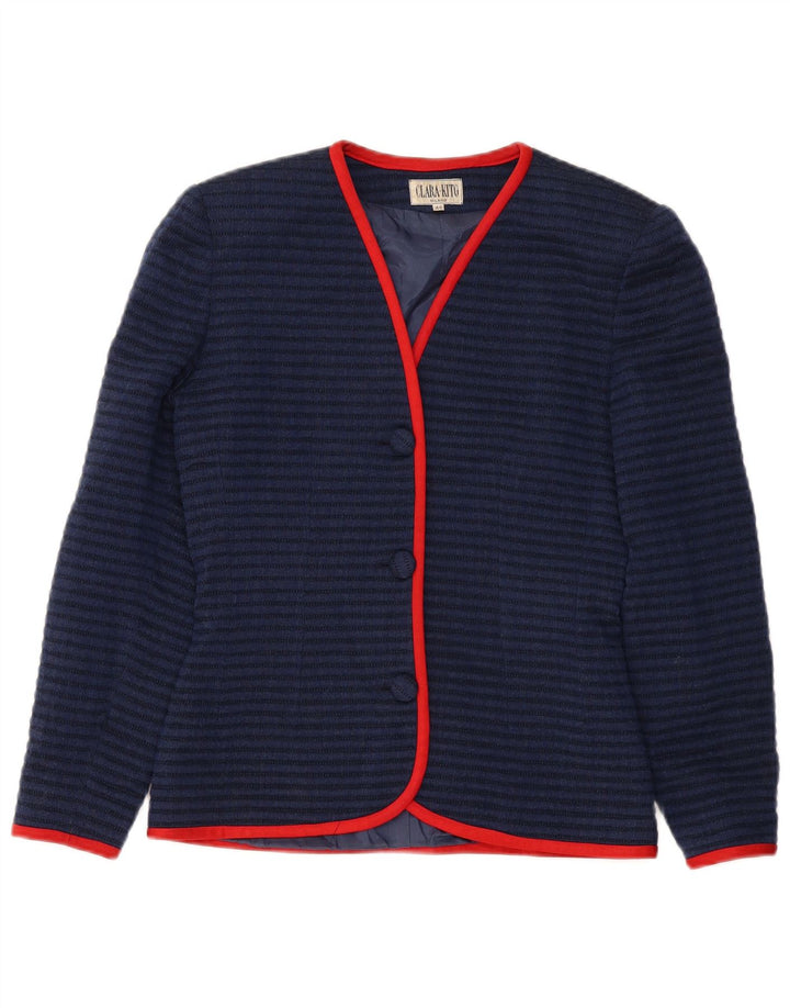 VINTAGE Damen 3-Knopf-Blazerjacke IT 44 Mittelmarineblau gestreift