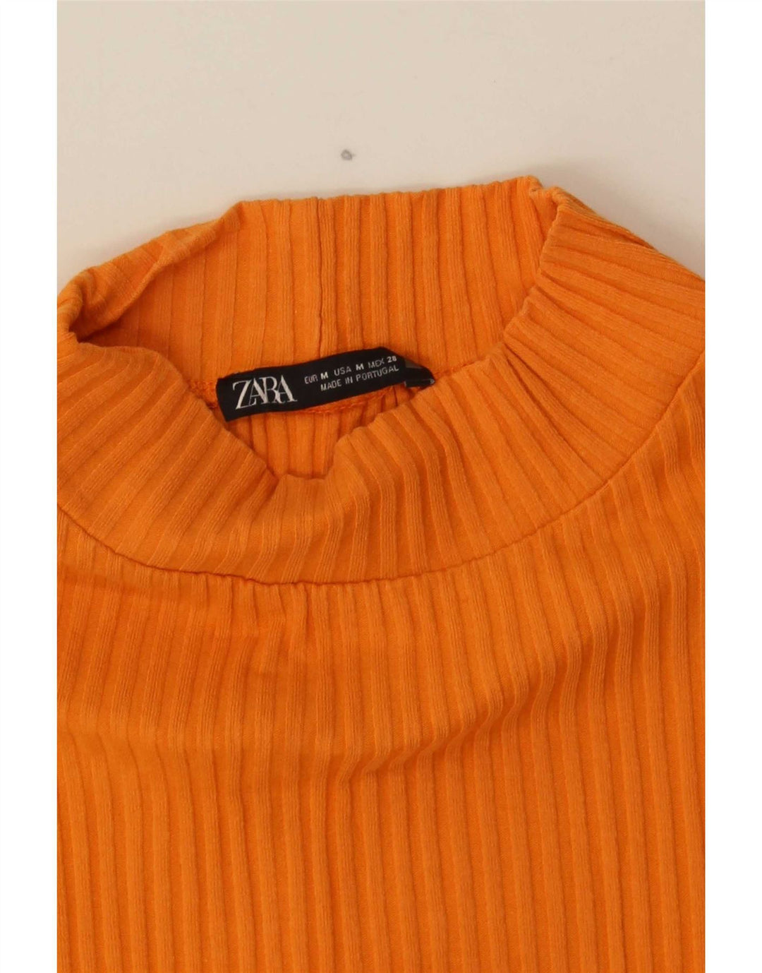 Zara Damen Crop Top Langarm UK 12 Medium Orange