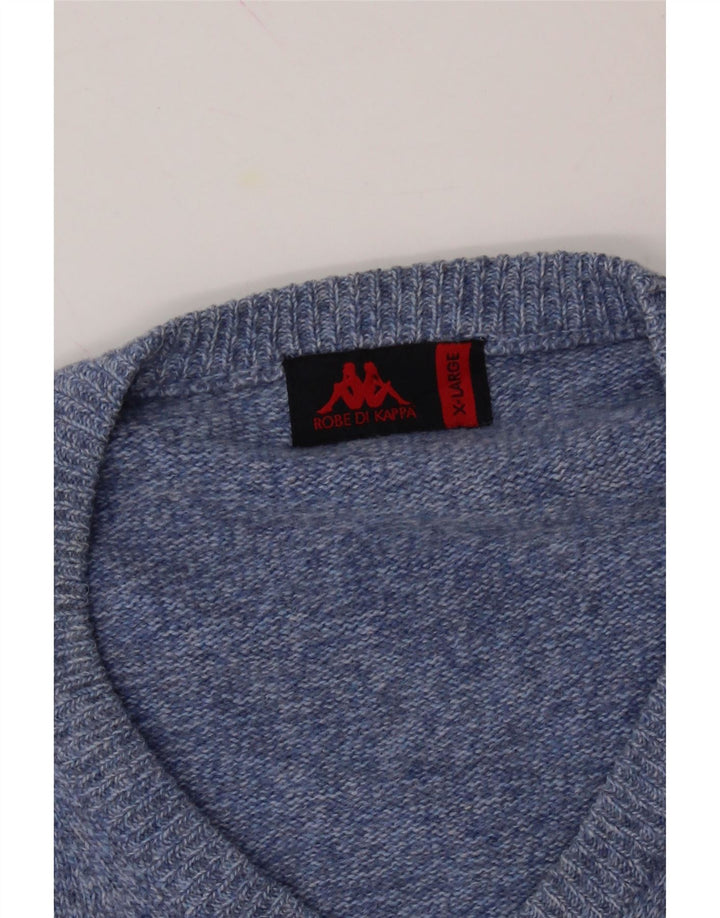 KAPPA Mens V-Neck Jumper Sweater XL Blue Wool Vintage Kappa and Second-Hand Kappa from Messina Hembry 