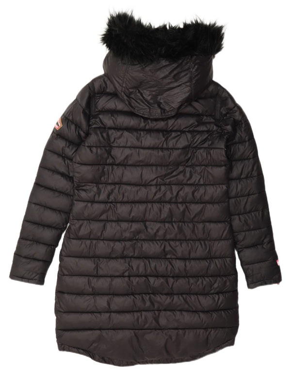 Superdry Wattierter Mantel mit Kapuze für Damen, UK 12, Mittelschwarzes Nylon