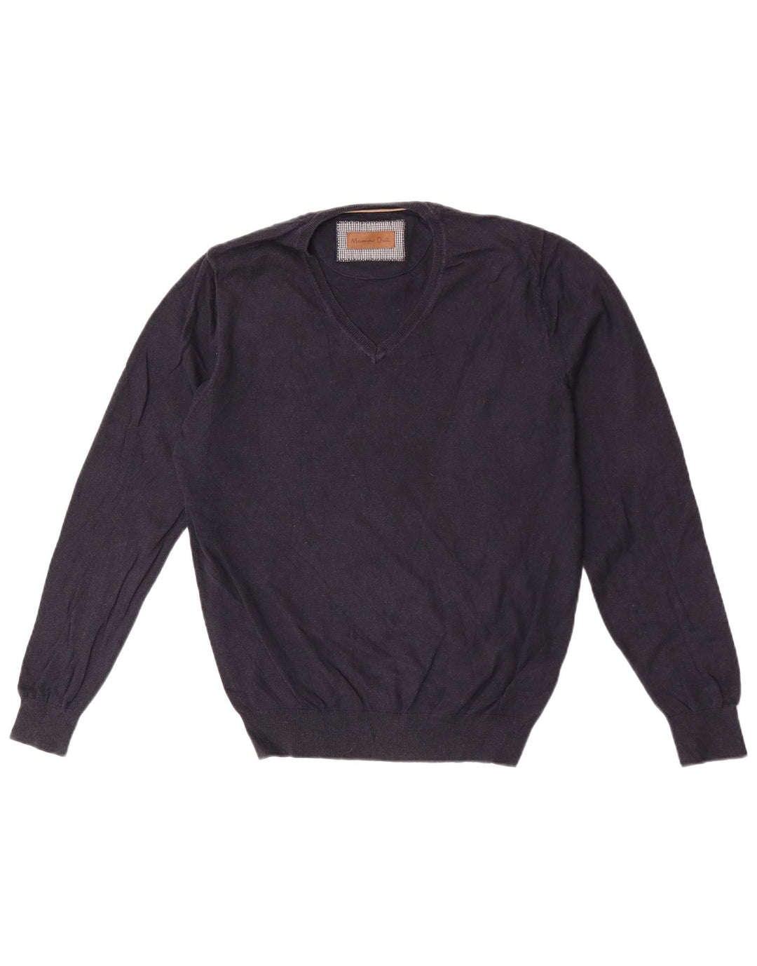 Massimo Dutti Herren-Pullover mit V-Ausschnitt aus mittelblauer Baumwolle