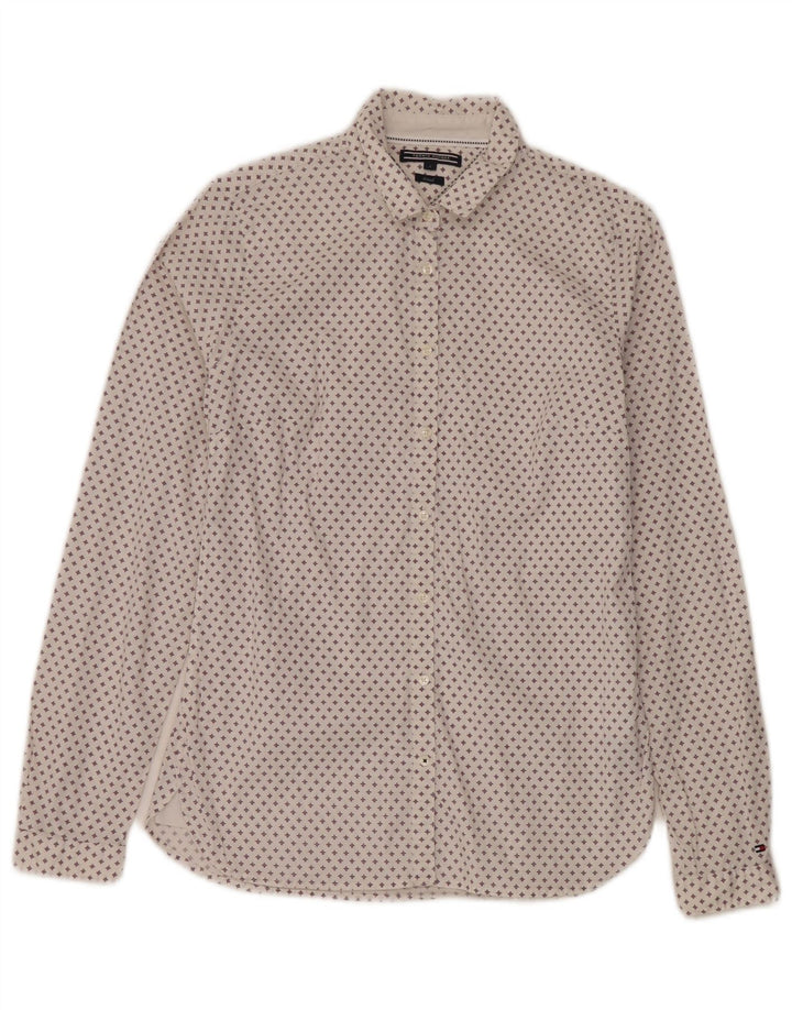 Tommy Hilfiger Damen-Hemd mit abstraktem Muster, US 4 Small, weiße Baumwolle