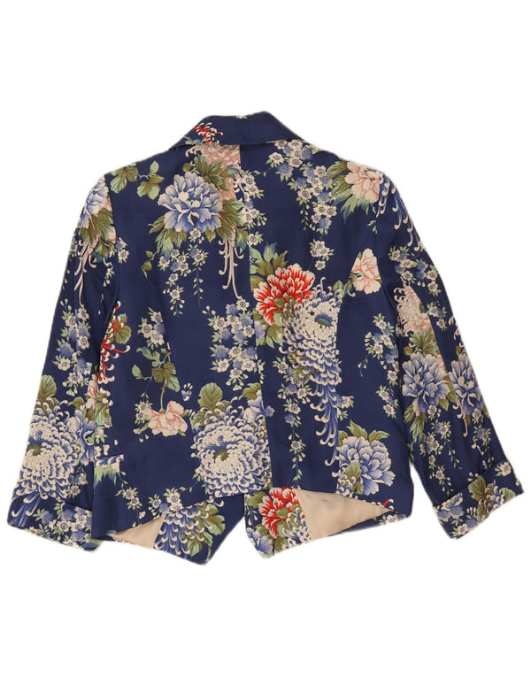 Zara Damen Crop 1 Button Blazer Jacke UK 14 Medium Navy Blue Floral