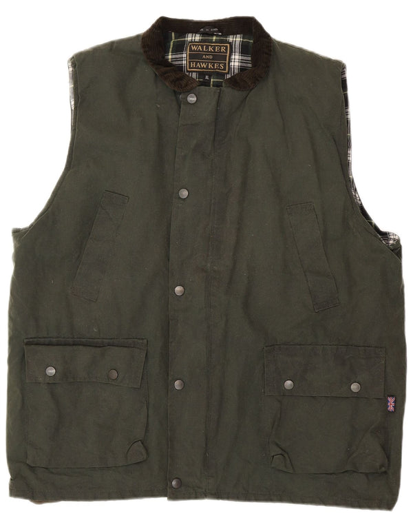 Walker and Hawkes Herren-Weste aus gewachster Baumwolle, UK 42, XL, Khaki, Farbblock