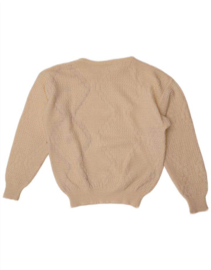 Vintage Damen Pullover mit U-Boot-Ausschnitt, Gr. 14, Mittelweiß