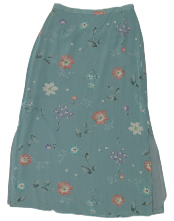 Laura Ashley Damen Maxirock UK 14 Medium W30 Viskose mit blauem Blumenmuster