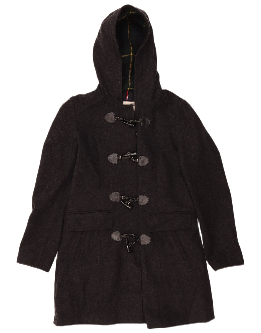 Tommy Hilfiger Damen Kapuzen-Dufflecoat UK 10 Small Graue Wolle