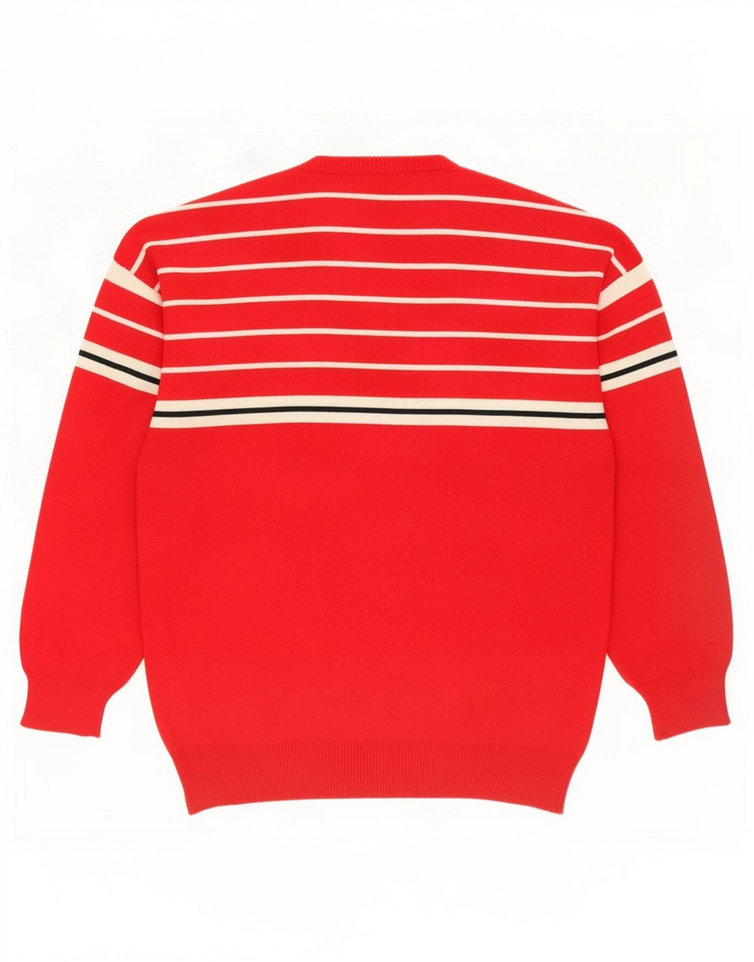 Vintage Herren-Pullover mit Rundhalsausschnitt, mittelrot, gestreift, Wolle