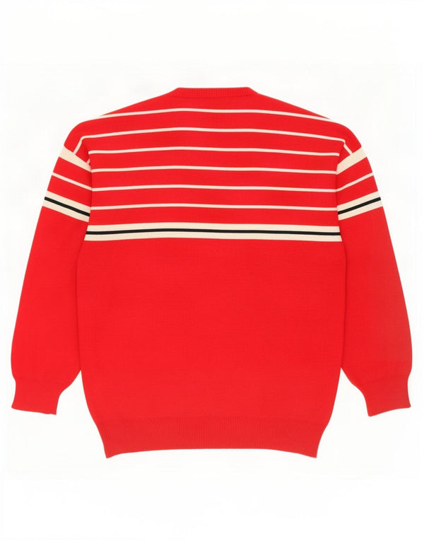 Vintage Herren-Pullover mit Rundhalsausschnitt, mittelrot, gestreift, Wolle