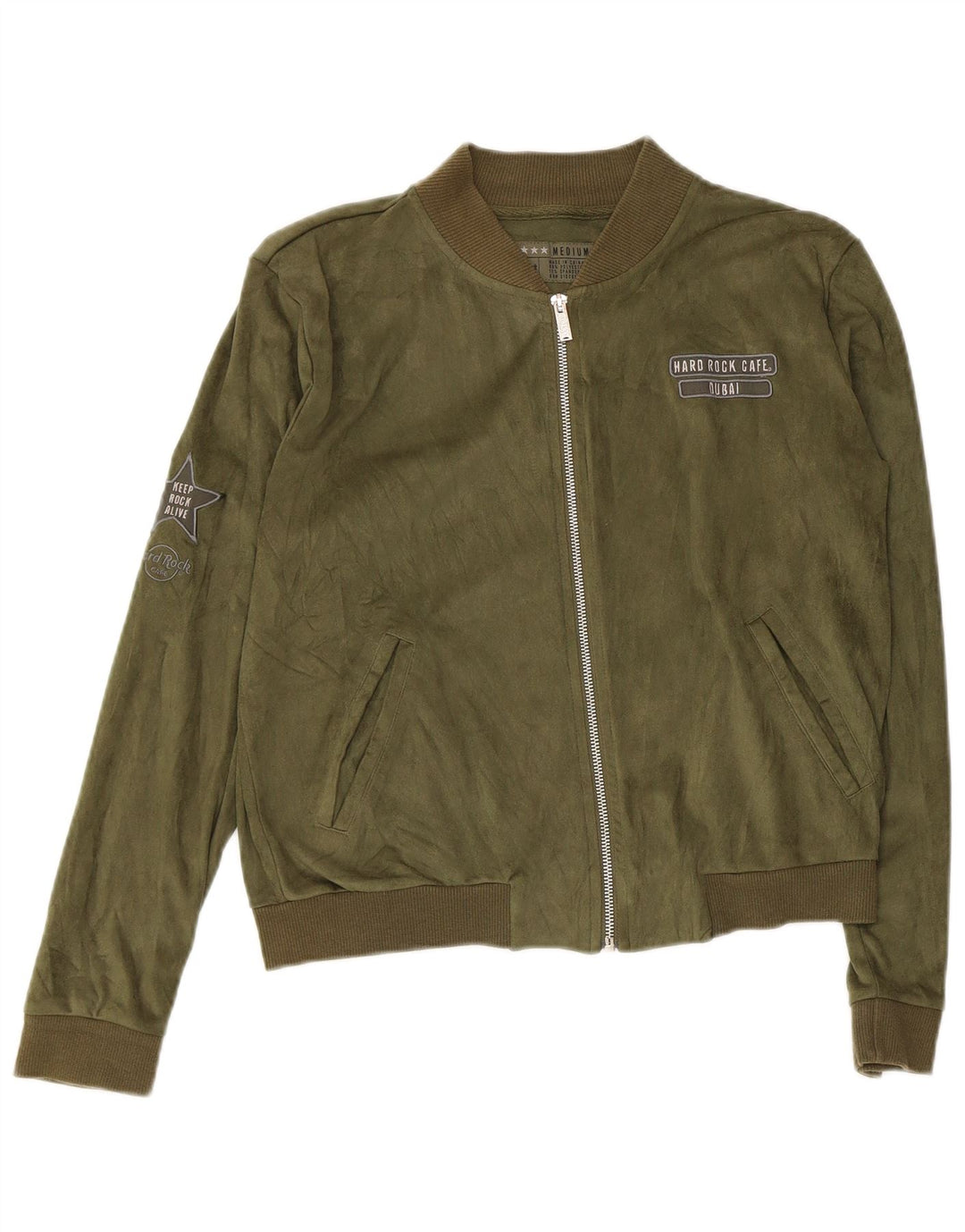 Hard Rock Cafe Damen Dubai Crop Bomberjacke UK 14 Mittelgrünes Polyester