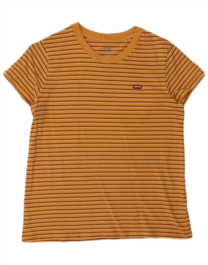 Levi's Damen T-Shirt Top UK 12 Mittelorange gestreift aus Baumwolle