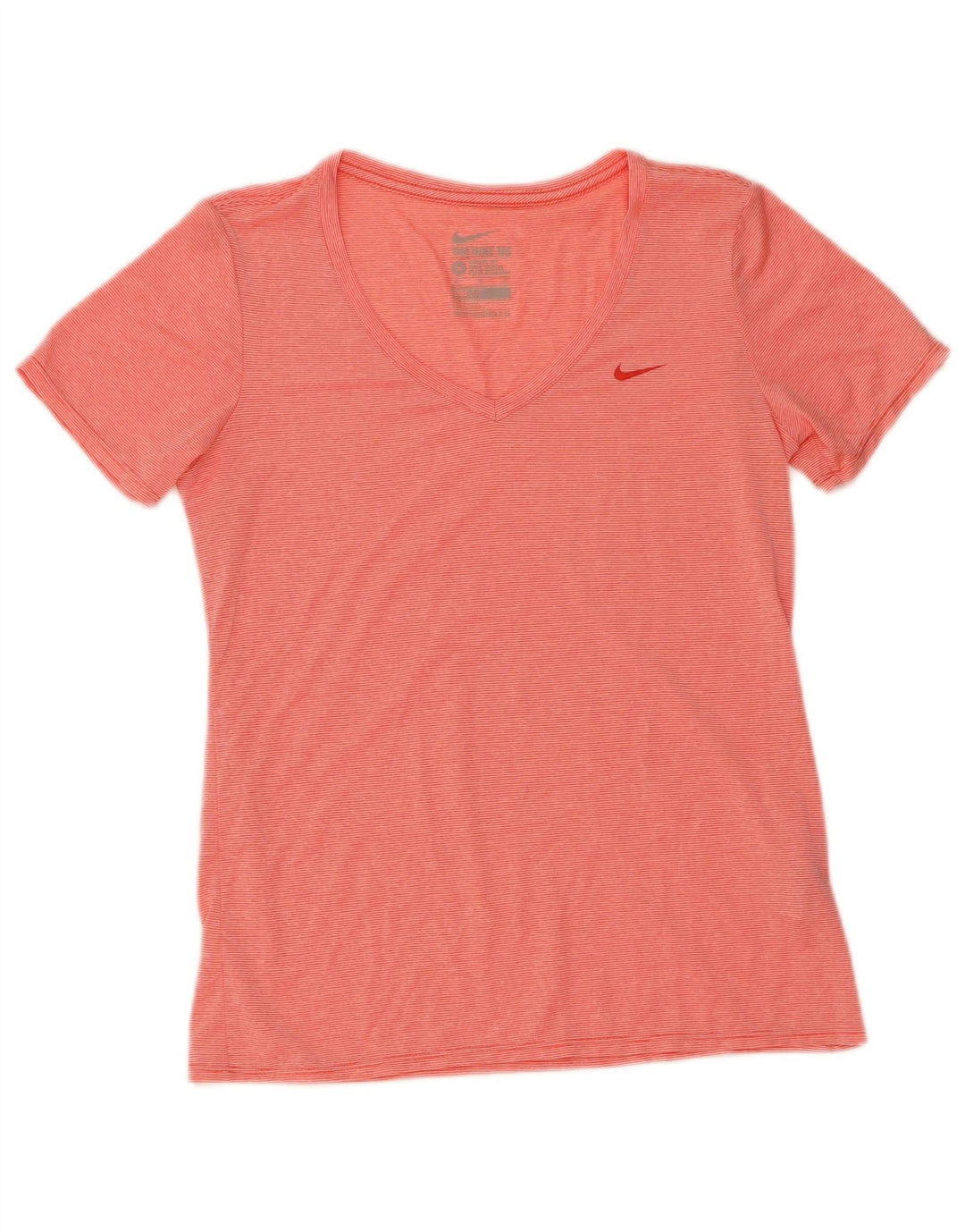 NIKE Womens Dri Fit T-Shirt Top UK 12 Medium Red Pinstripe Polyester