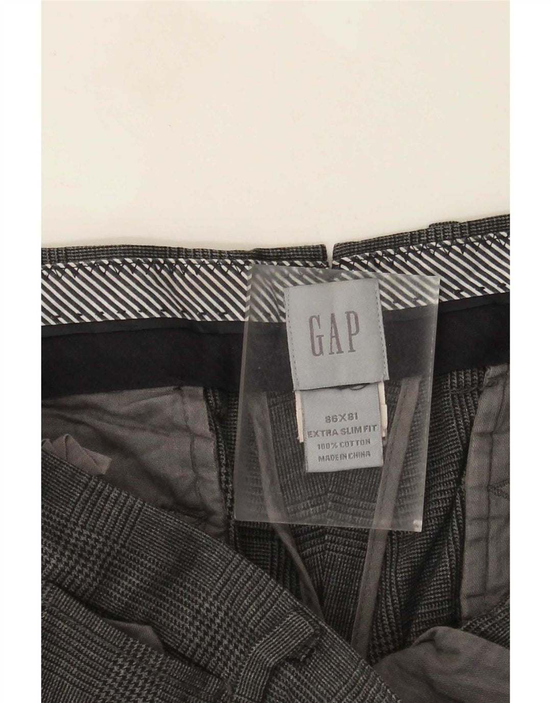 Gap Herren Extra Sim Fit Chinohose W34 L32 grau karierte Baumwolle