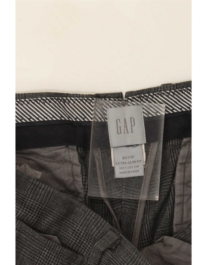 Gap Herren Extra Sim Fit Chinohose W34 L32 grau karierte Baumwolle