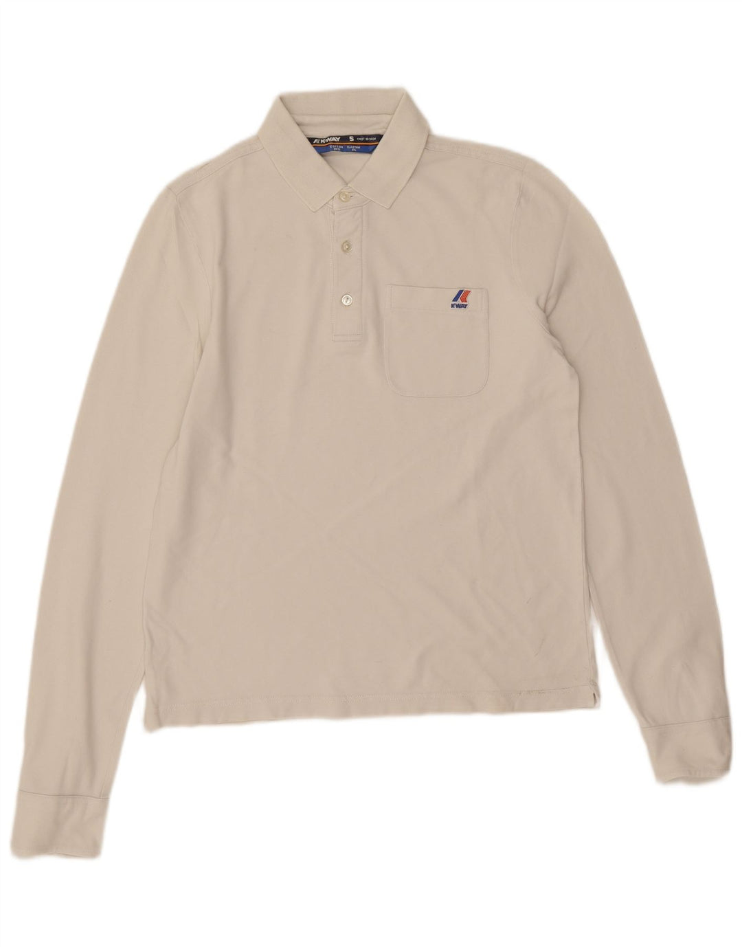 K-Way Herren-Langarm-Poloshirt, Größe S, weiße Baumwolle