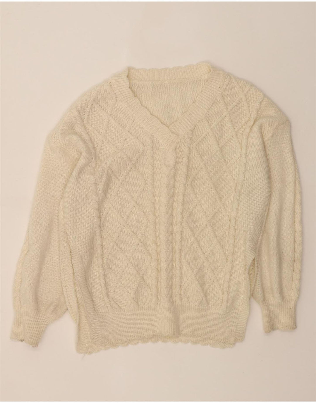 SHEIN Womens Oversized V-Neck Jumper Sweater UK 14 Medium Off White Vintage Shein and Second-Hand Shein from Messina Hembry 
