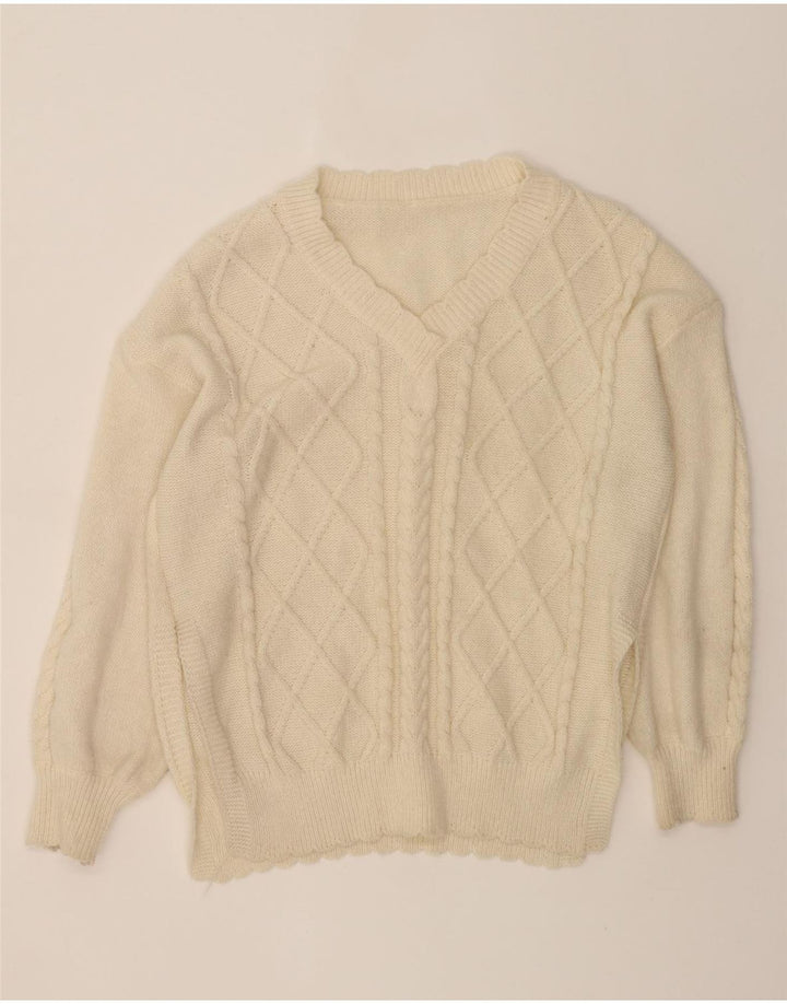 SHEIN Womens Oversized V-Neck Jumper Sweater UK 14 Medium Off White Vintage Shein and Second-Hand Shein from Messina Hembry 