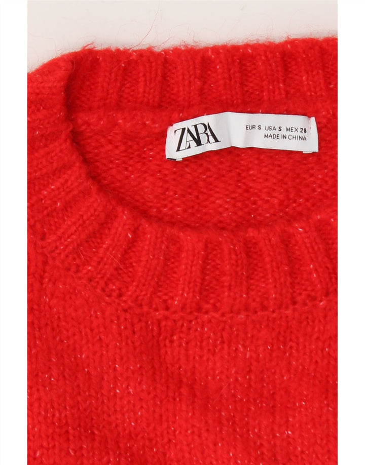Zara Damen Crop Crew Neck Pullover Pullover UK 10 Small Rot