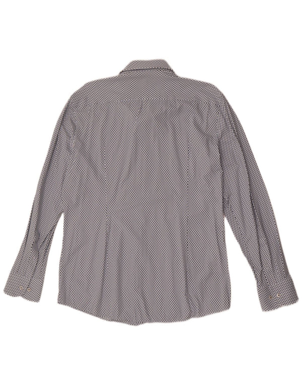 Hugo Boss Herren Slim Fit Hemd Größe 41 16 Großes blaues geometrisches Polyamid