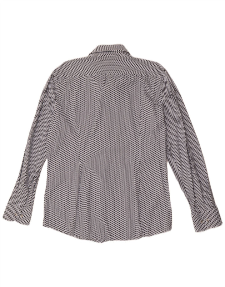 Hugo Boss Herren Slim Fit Hemd Größe 41 16 Großes blaues geometrisches Polyamid