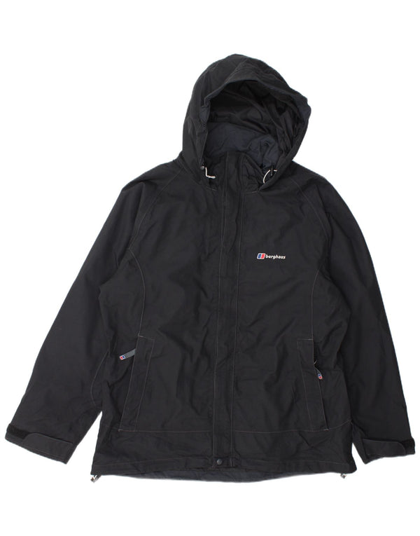 Berghaus Womens Hooded Oversized Rain Jacket UK 16 Large Schwarzes Nylon