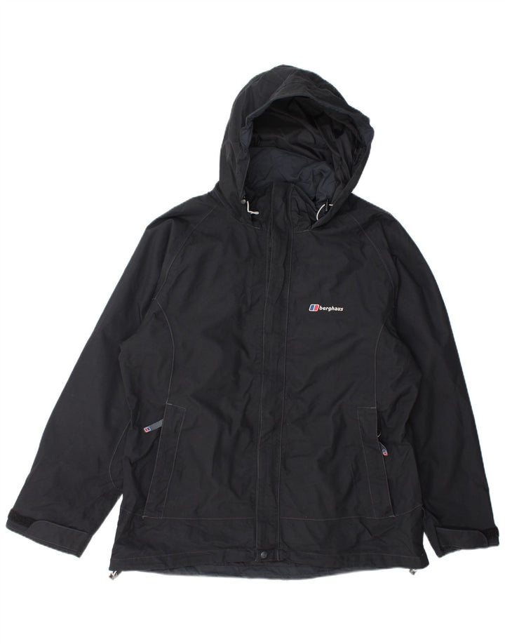 Berghaus Womens Hooded Oversized Rain Jacket UK 16 Large Schwarzes Nylon