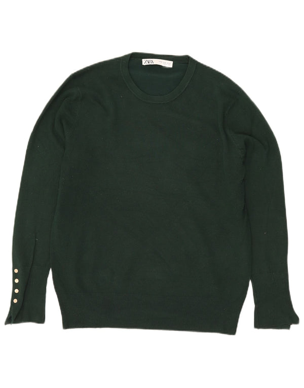 Zara Damen-Pullover mit Rundhalsausschnitt, Gr. 18, XL, grüne Viskose