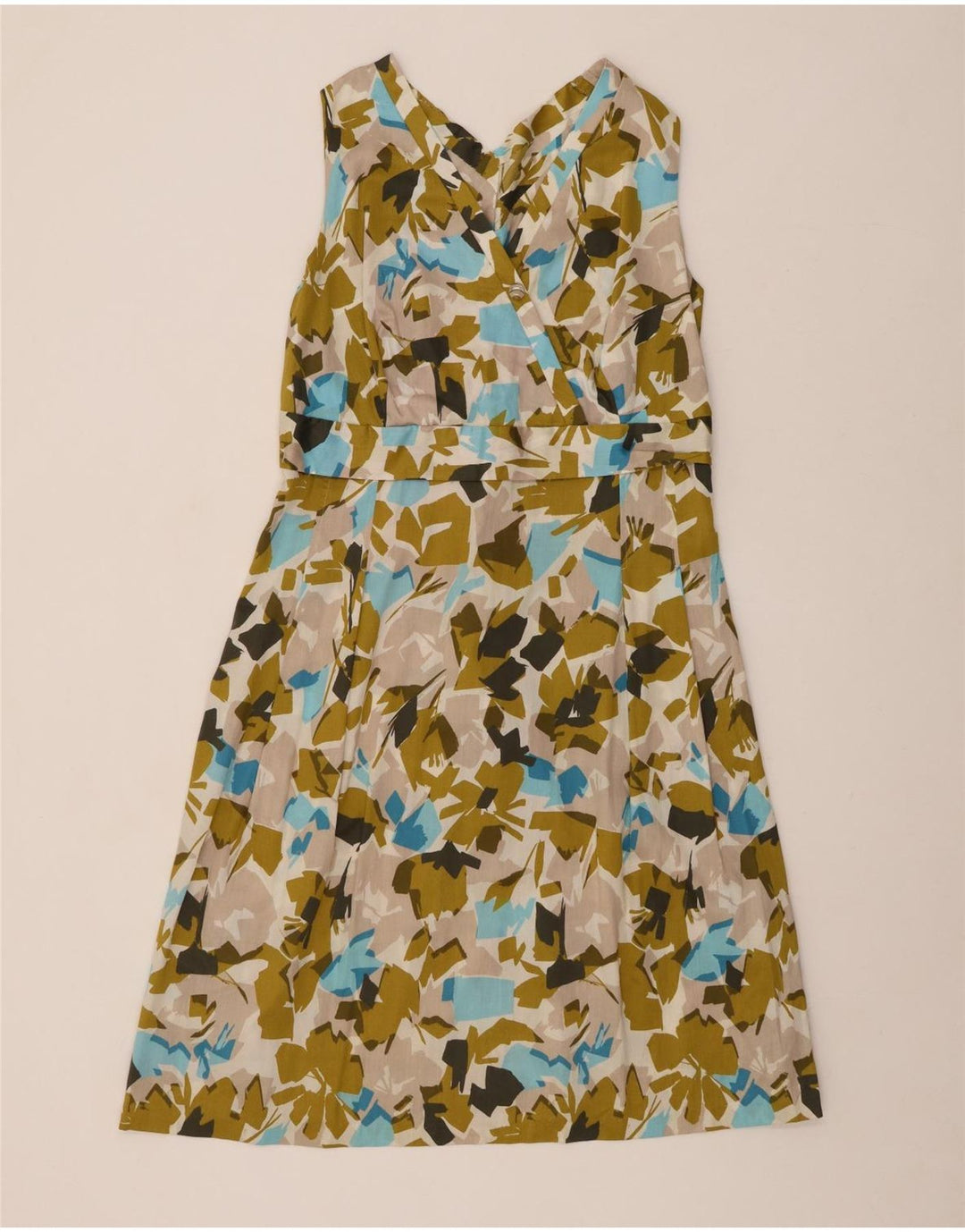 VINTAGE Ärmelloses A-Linien-Kleid mit abstraktem Muster für Damen UK 12 Mittelgrün