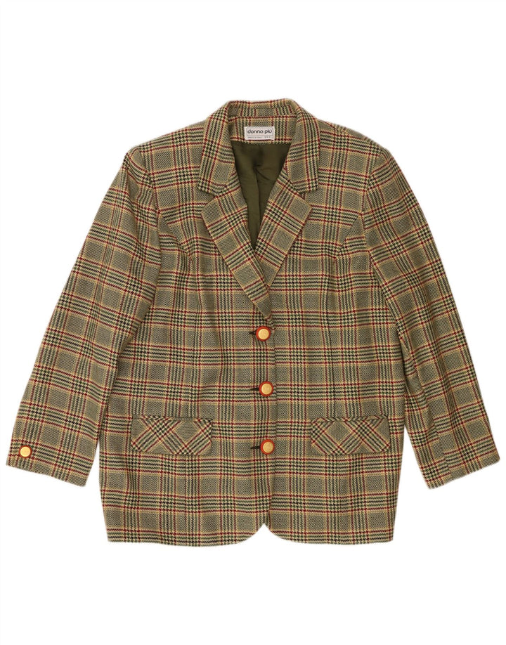 Donna Piu Damen 3-Knopf-Blazerjacke UK 20 2XL Grüne Hahnentrittwolle