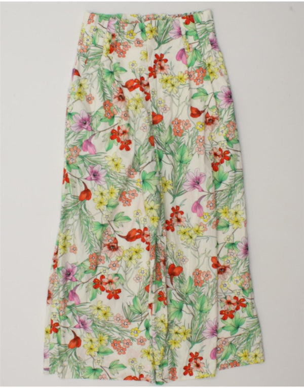 Zara Damen-Hose mit hoher Taille und weitem Bein, kurze Hose, Größe S, W26, L22, Weiß geblümt