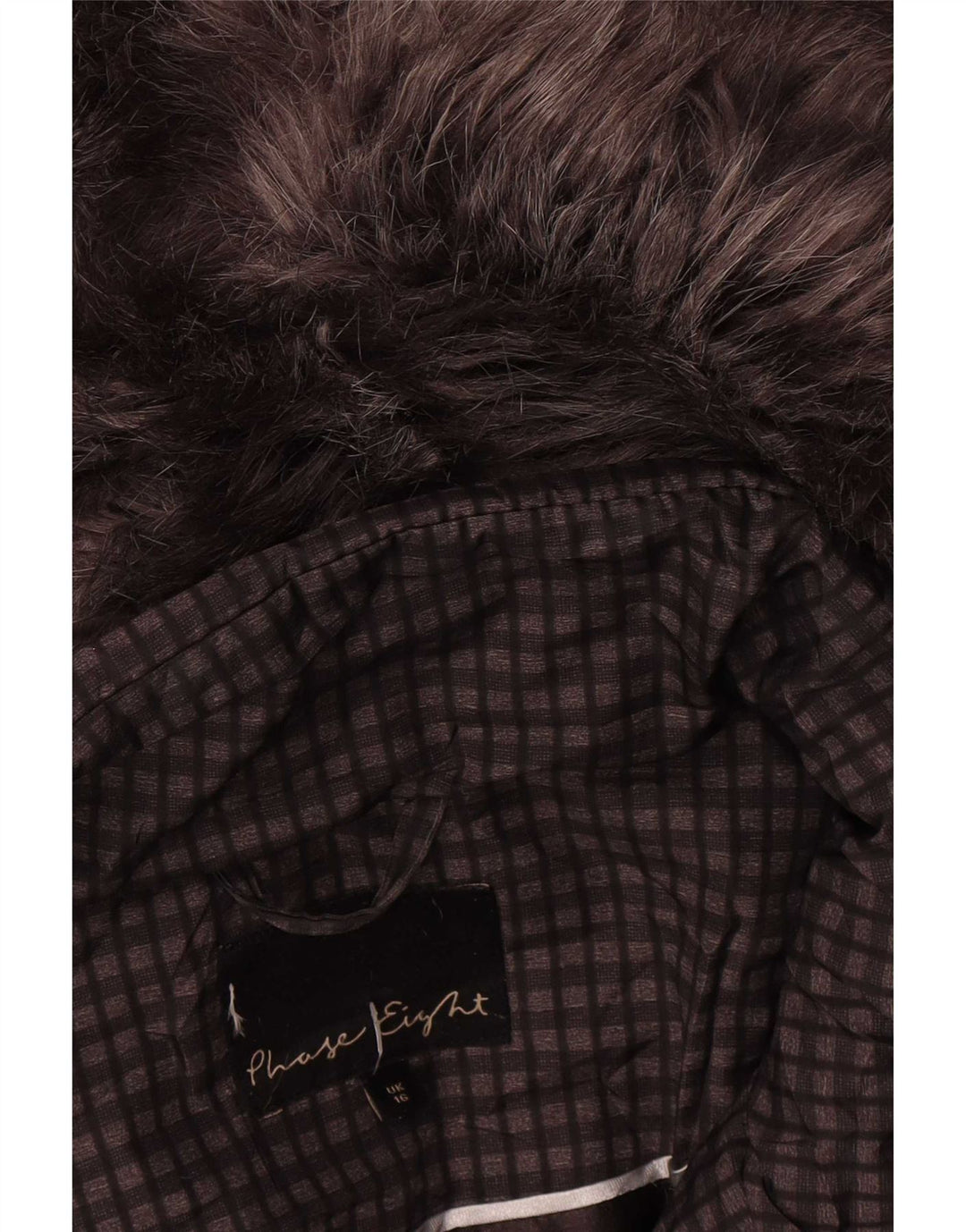 Phase Eight Wattierte Damenjacke mit Kapuze, UK 16, groß, braun kariert, Polyester
