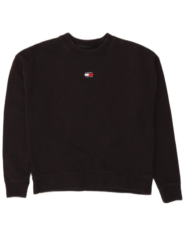 Tommy Hilfiger Damen Crop Oversized Sweatshirt Pullover UK 10 Small Schwarz