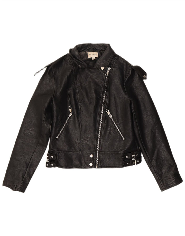 Warehouse Damen-Bikerjacke aus Kunstleder, UK 10, Größe S, Schwarz, Polyurethan